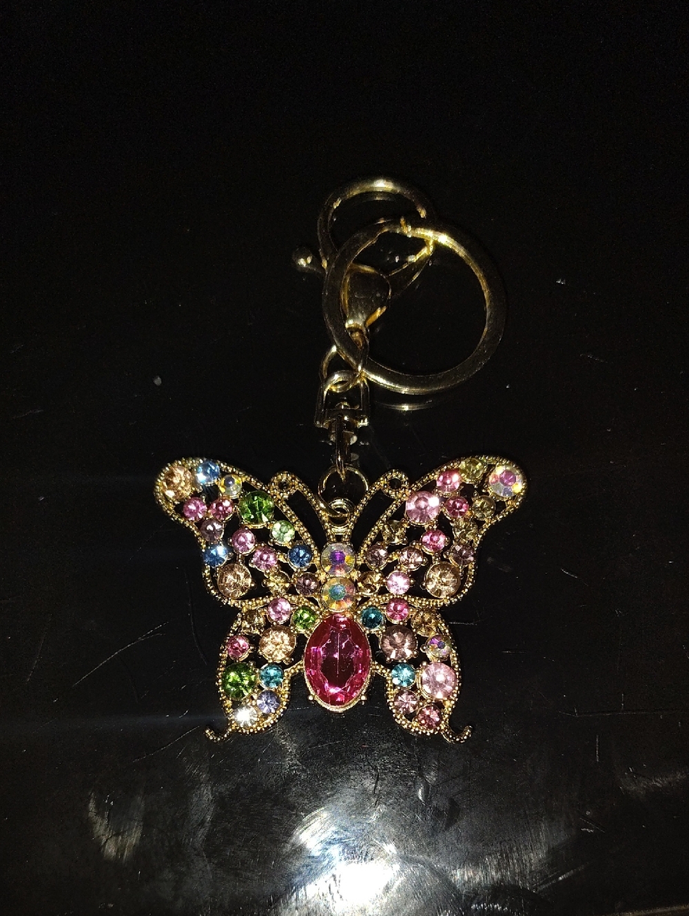 Fashion Jewelry Gold-Tone Multicolor Crystal Butterfly Brooch